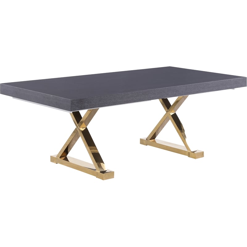 Meridian Furniture Excel Oak Veneer Extendable Dining Table in Gray Lacquer/Gold