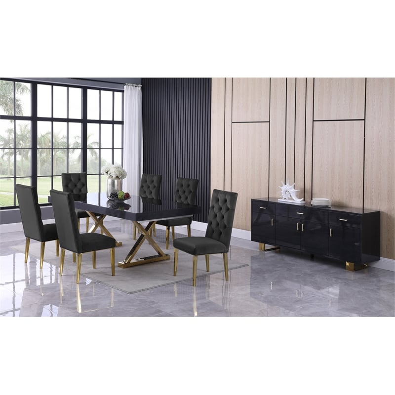 Meridian Furniture Excel Oak Veneer Extendable Dining Table in Gray Lacquer/Gold