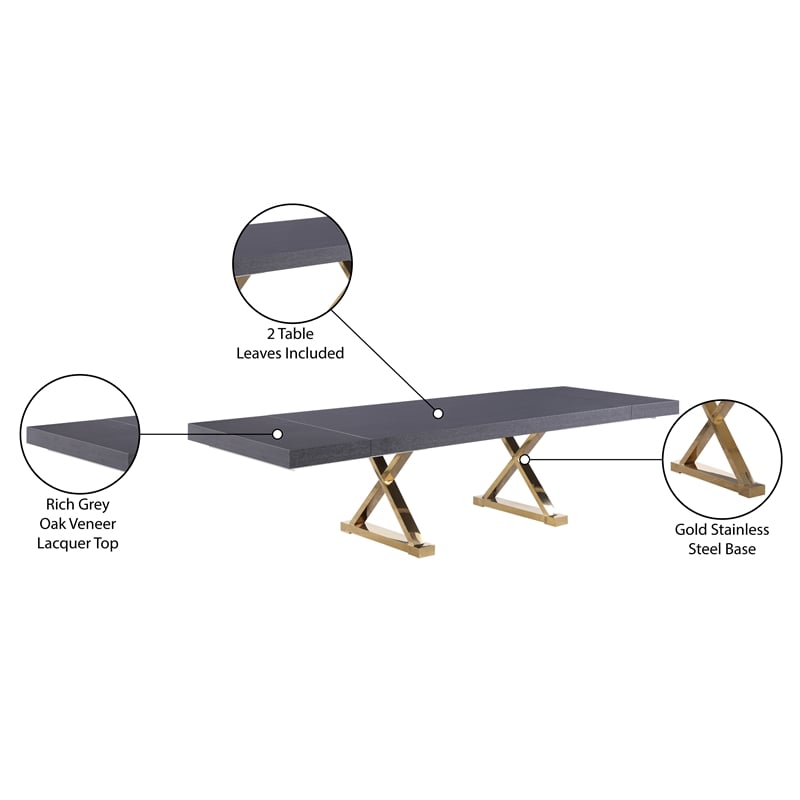Meridian Furniture Excel Oak Veneer Extendable Dining Table in Gray Lacquer/Gold