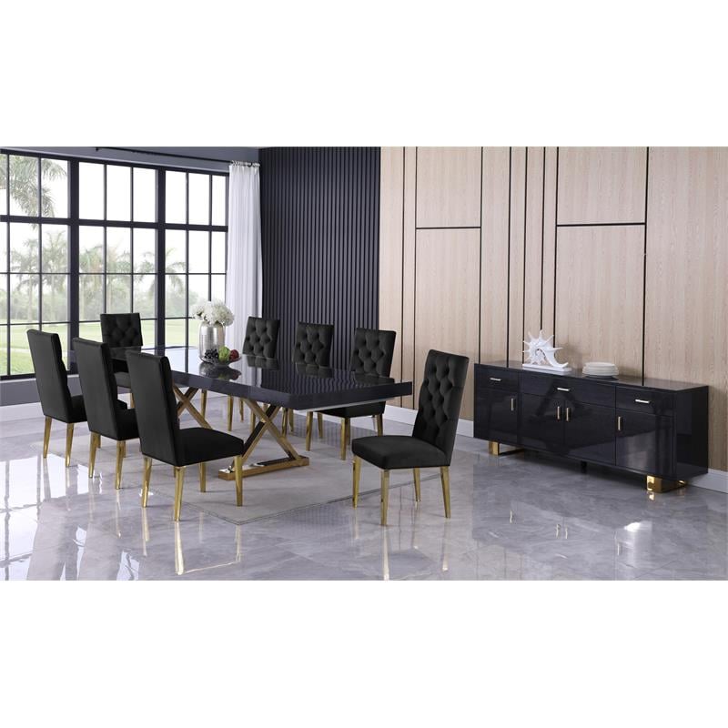 Meridian Furniture Excel Oak Veneer Extendable Dining Table in Gray Lacquer/Gold