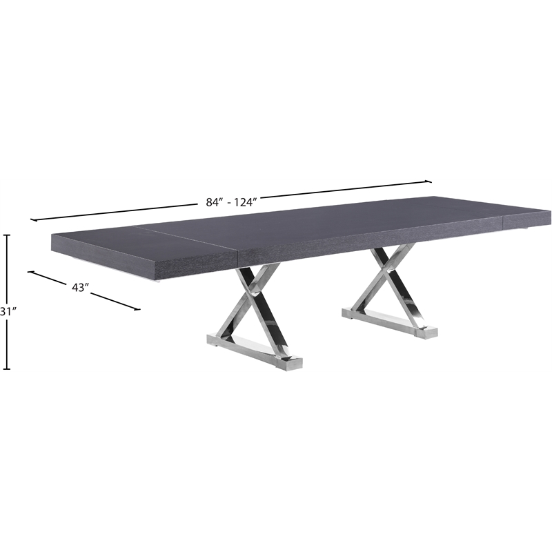 Meridian Furniture Excel Gray Oak Lacquer Top Extendable 2 Leaf Dining Table