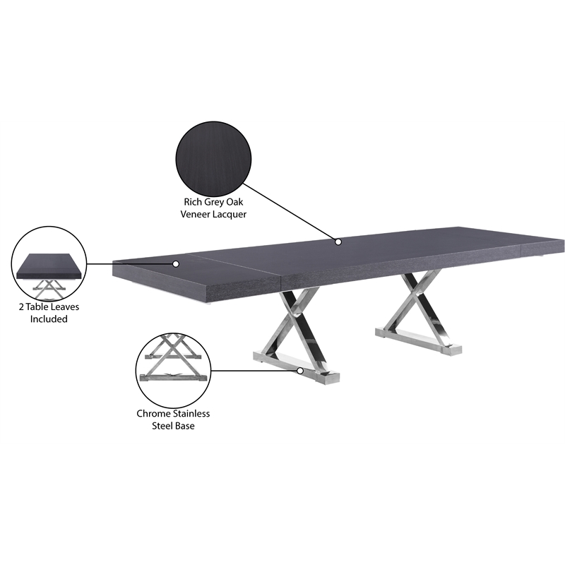 Meridian Furniture Excel Gray Oak Lacquer Top Extendable 2 Leaf Dining Table