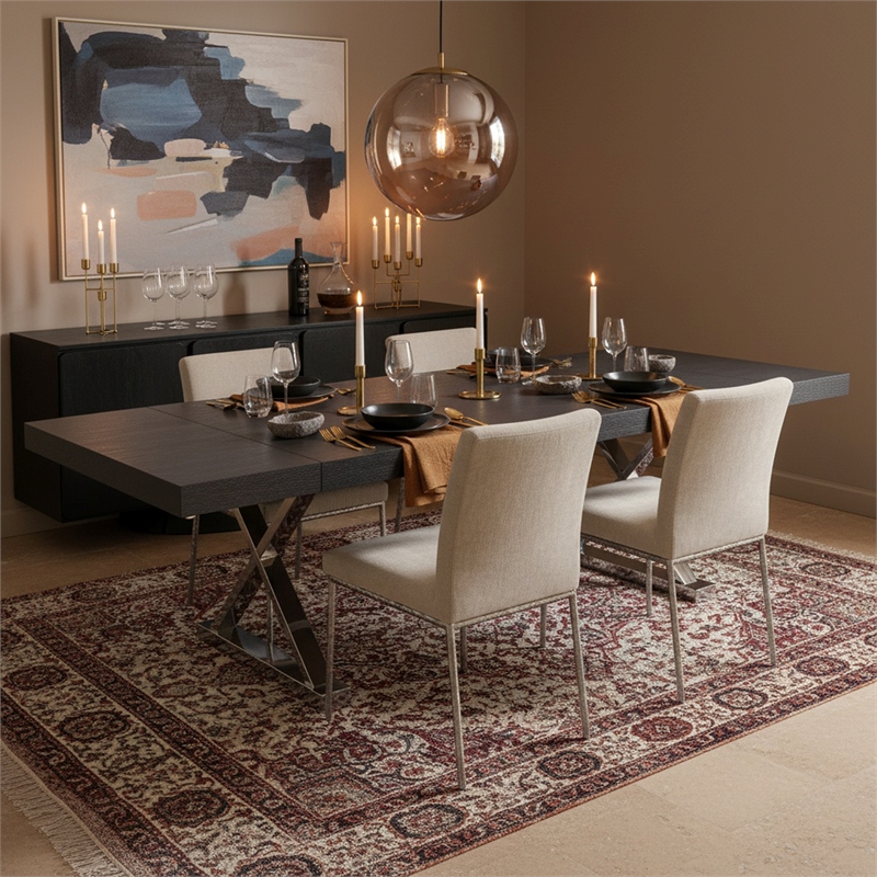 Meridian Furniture Excel Gray Oak Lacquer Top Extendable 2 Leaf Dining Table