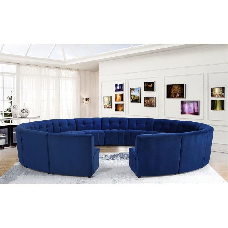 Meridian Furniture Limitless Navy Velvet Modular 15 Piece Sectional