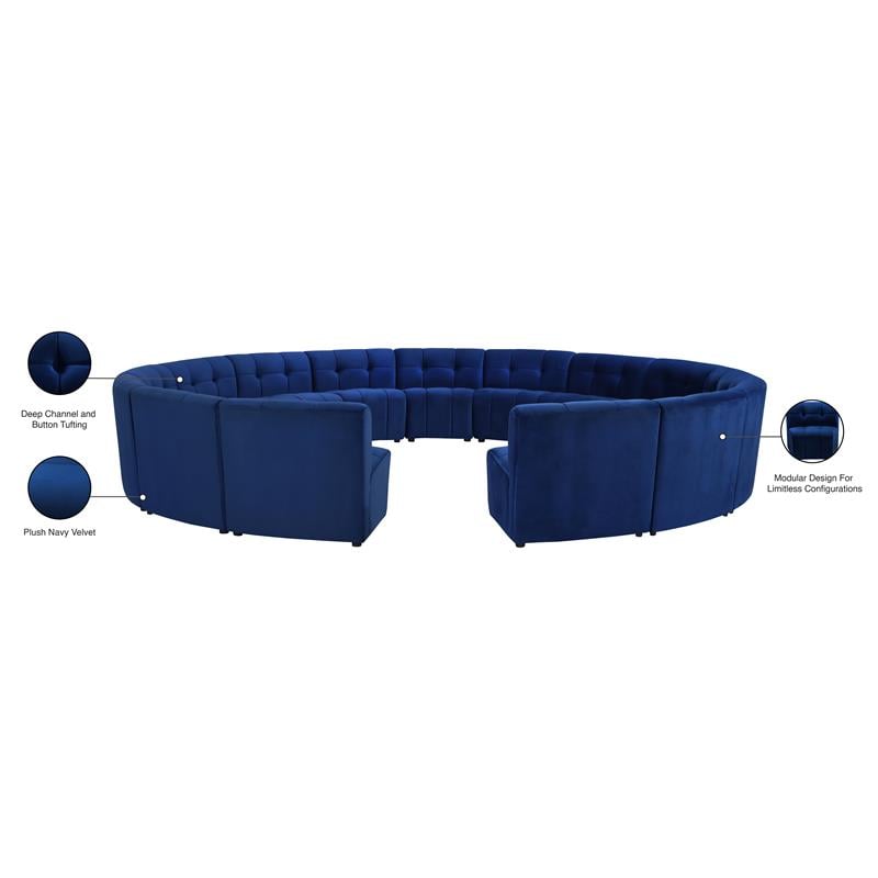 Meridian Furniture Limitless Navy Velvet Modular 15 Piece Sectional