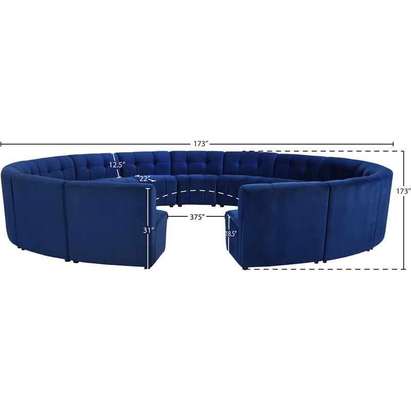 Meridian Furniture Limitless Navy Velvet Modular 15 Piece Sectional