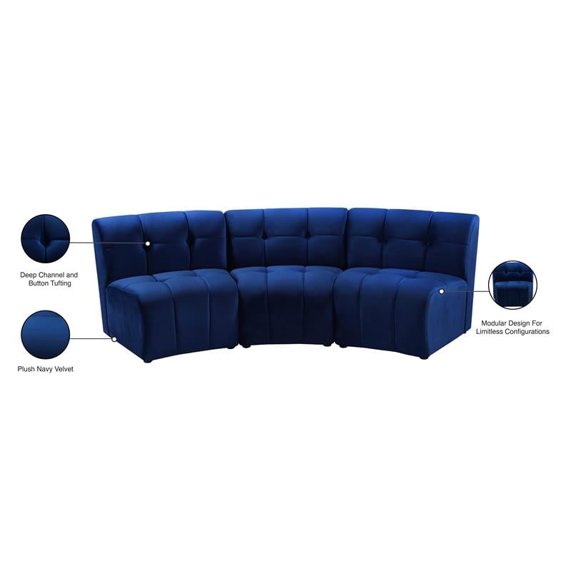 Meridian Furniture Limitless Navy Velvet Modular Sofa