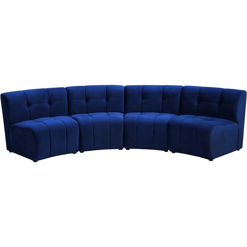 Meridian Furniture Limitless Navy Velvet Modular 4 Piece Sectional
