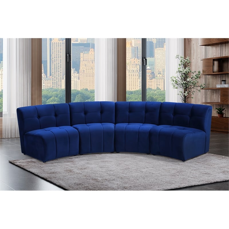 Meridian Furniture Limitless Navy Velvet Modular 4 Piece Sectional