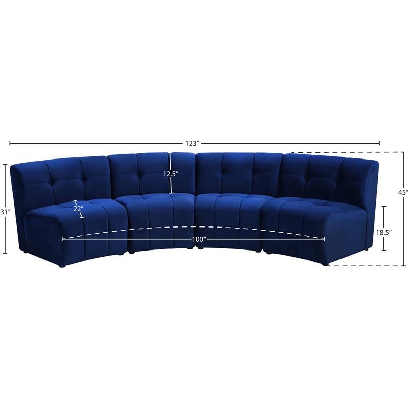 Meridian Furniture Limitless Navy Velvet Modular 4 Piece Sectional