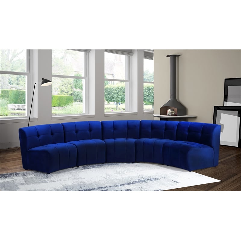 Meridian Furniture Limitless Navy Velvet Modular 5 Piece Sectional