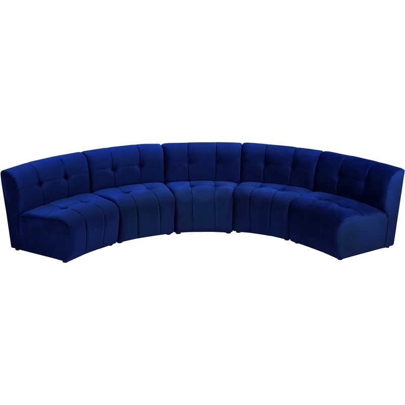 Meridian Furniture Limitless Navy Velvet Modular 5 Piece Sectional