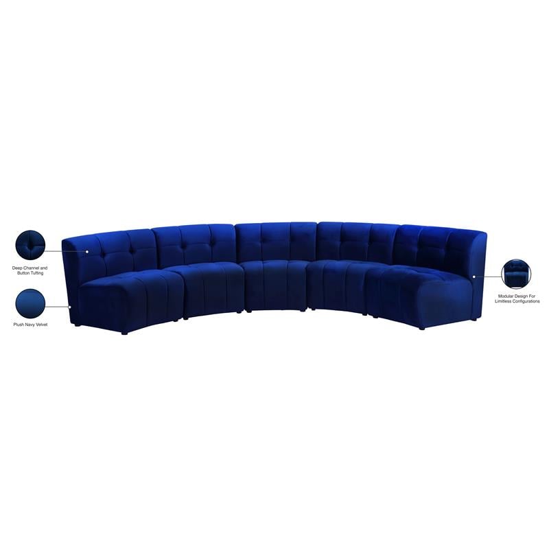 Meridian Furniture Limitless Navy Velvet Modular 5 Piece Sectional