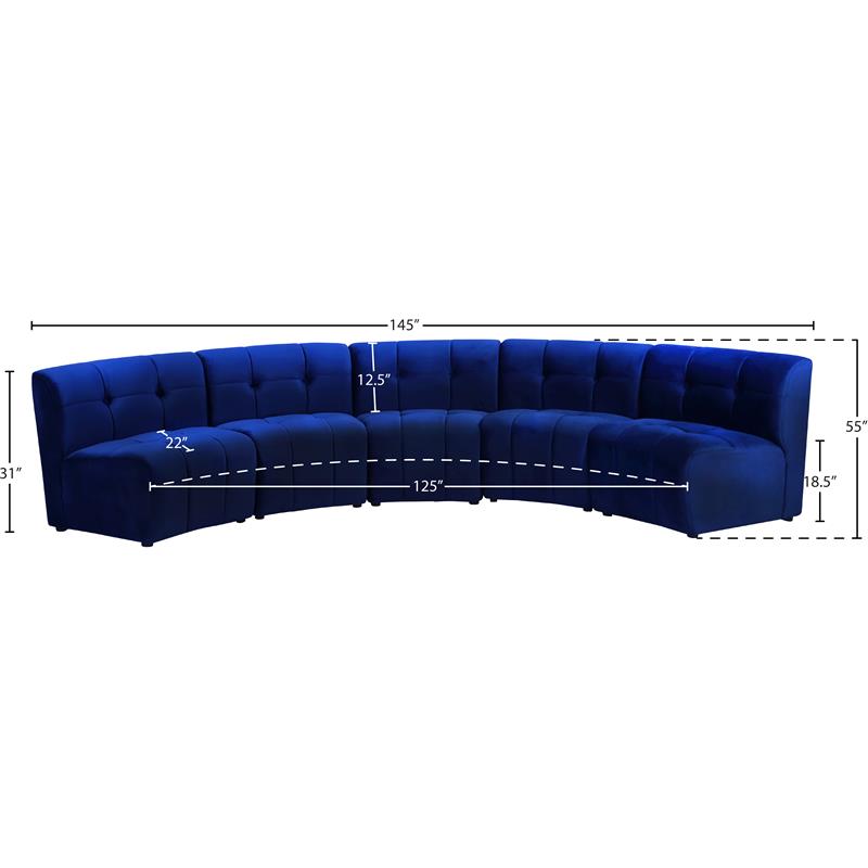Meridian Furniture Limitless Navy Velvet Modular 5 Piece Sectional