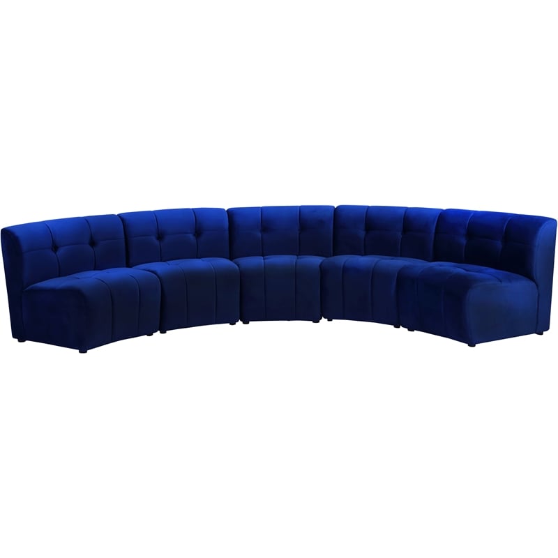 Meridian Furniture Limitless Navy Velvet Modular 5 Piece Sectional