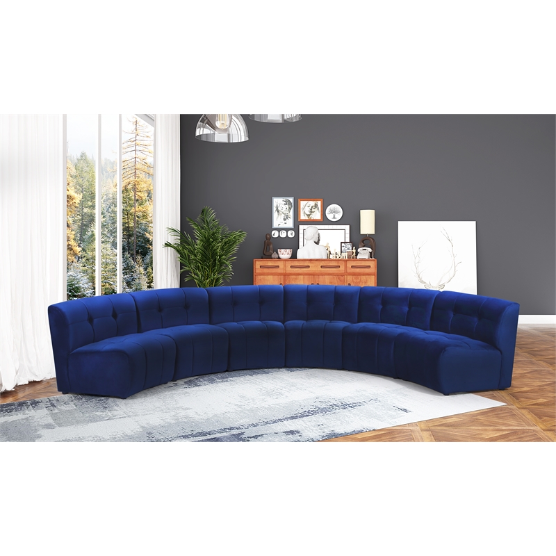 Meridian Furniture Limitless Navy Velvet Modular 6 Piece Sectional