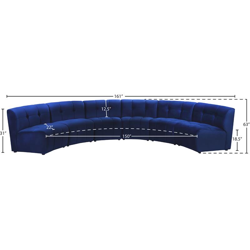 Meridian Furniture Limitless Navy Velvet Modular 6 Piece Sectional