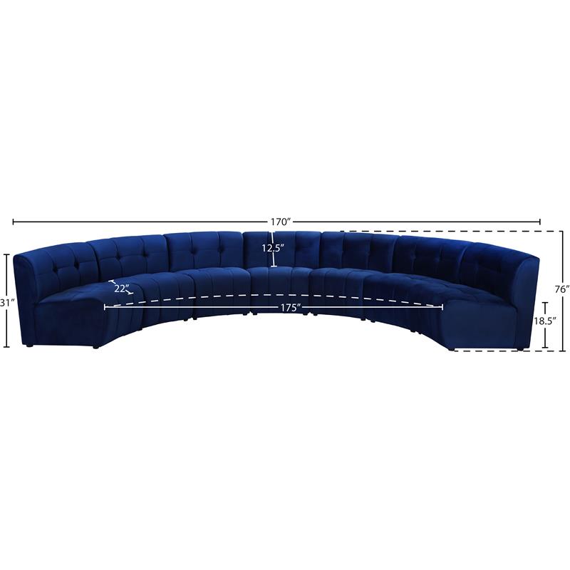Meridian Furniture Limitless Navy Velvet Modular 7 Piece Sectional