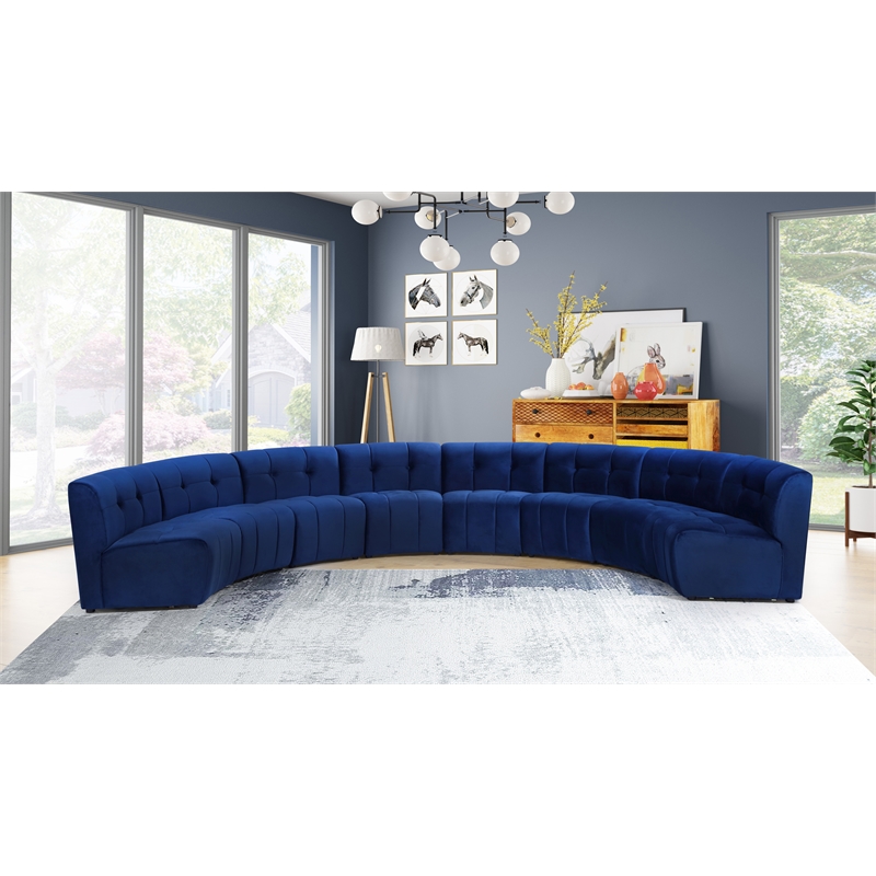 Meridian Furniture Limitless Navy Velvet Modular 8 Piece Sectional