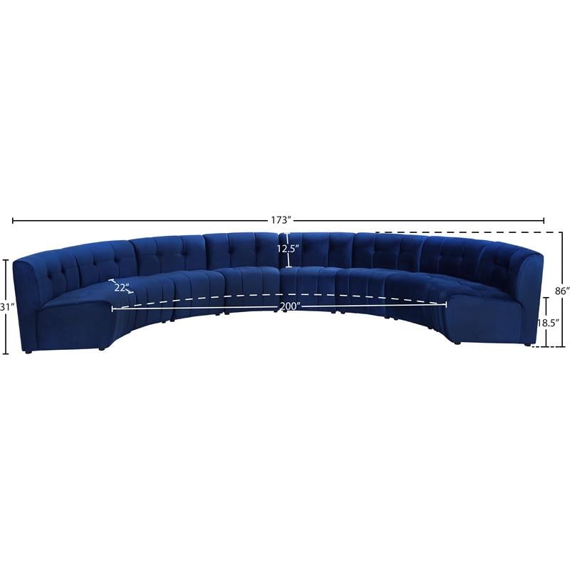 Meridian Furniture Limitless Navy Velvet Modular 8 Piece Sectional