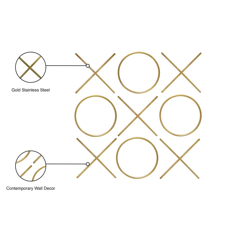 Meridian Furniture XOXO Gold Stainless Steel Contemporary Wall Decor