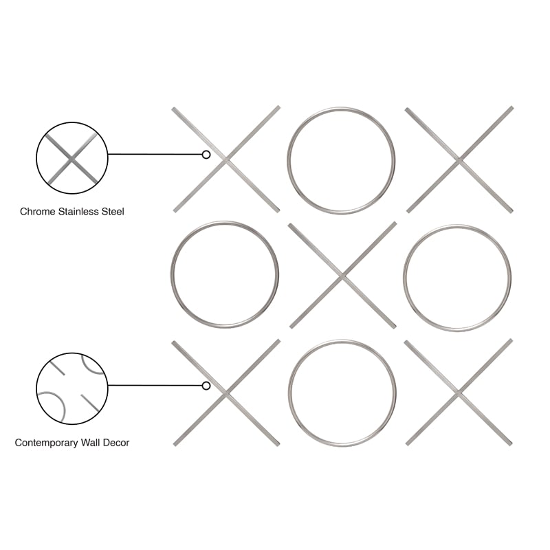 Meridian Furniture XOXO Chrome Stainless Steel Contemporary Wall Decor
