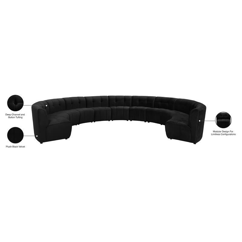 Meridian Furniture Limitless Black Velvet Modular 11 Piece Sectional