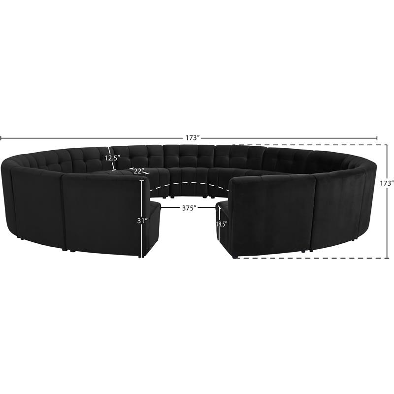 Meridian Furniture Limitless Black Velvet Modular 15 Piece Sectional