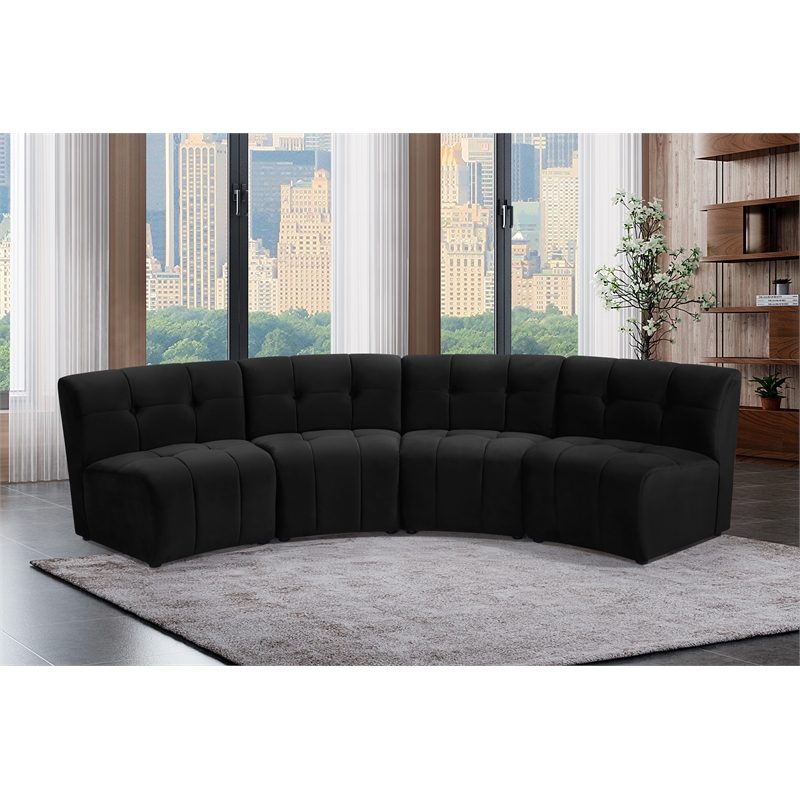 Meridian Furniture Limitless Black Velvet Modular 4 Piece Sectional