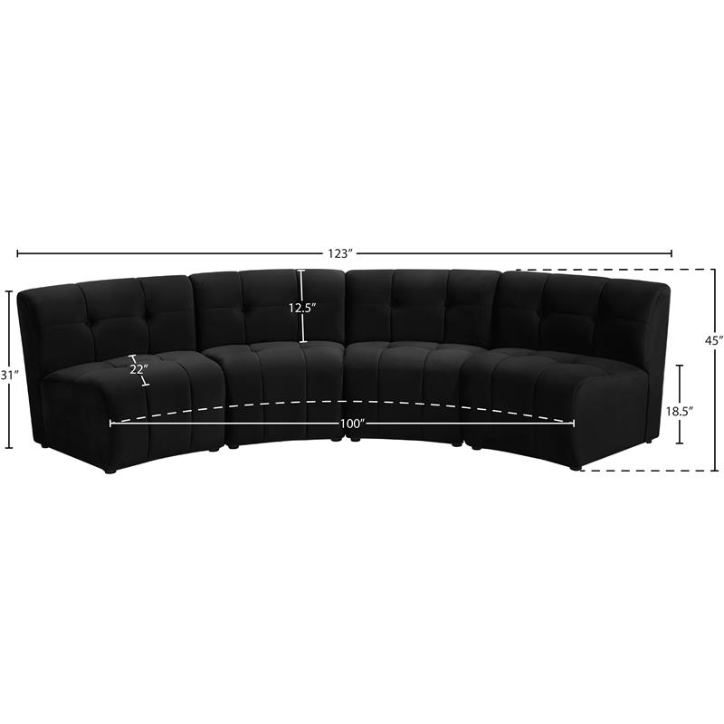Meridian Furniture Limitless Black Velvet Modular 4 Piece Sectional