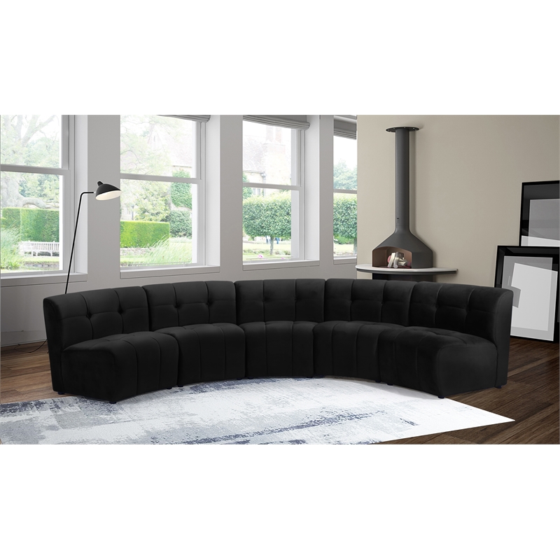 Meridian Furniture Limitless Black Velvet Modular 5 Piece Sectional