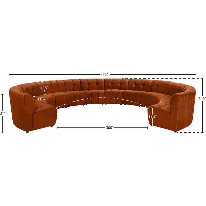 Meridian Furniture Limitless Cognac Velvet Modular 12 Piece Sectional