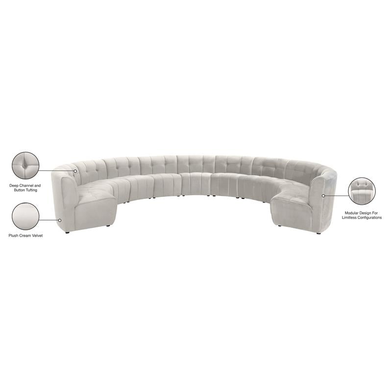 Meridian Furniture Limitless Cream Velvet Modular 11 Piece Sectional