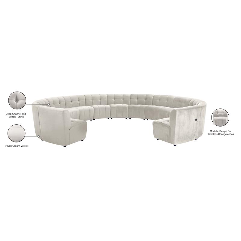 Meridian Furniture Limitless Cream Velvet Modular 13 Piece Sectional