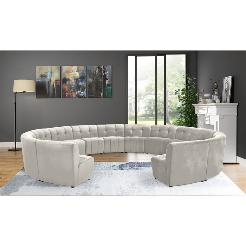 Meridian Furniture Limitless Cream Velvet Modular 14 Piece Sectional