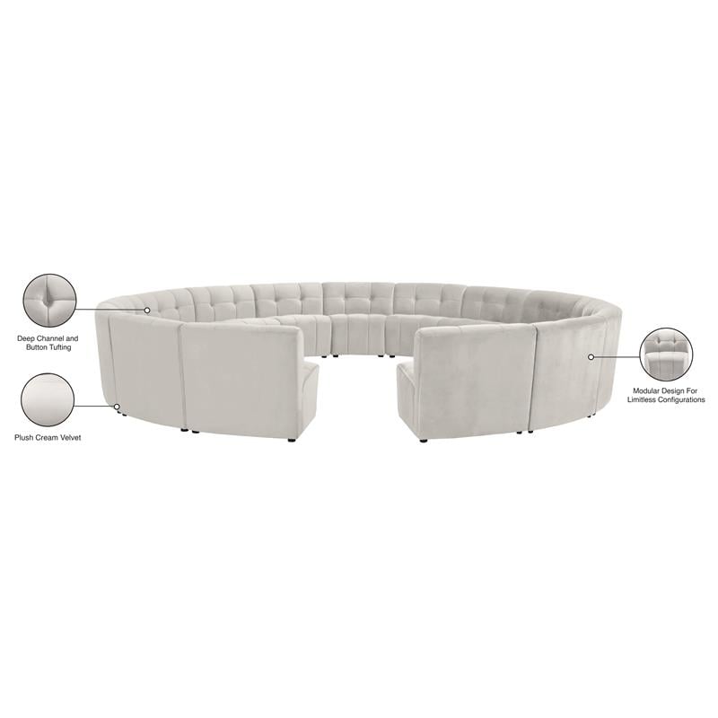 Meridian Furniture Limitless Cream Velvet Modular 15 Piece Sectional