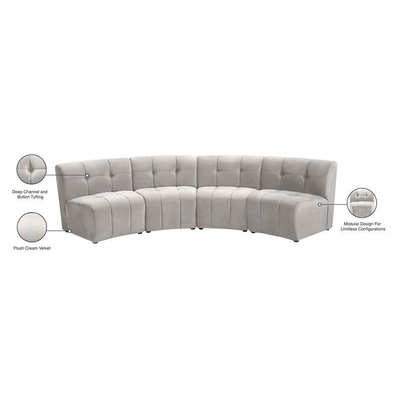 Meridian Furniture Limitless Cream Velvet Modular 4 Piece Sectional