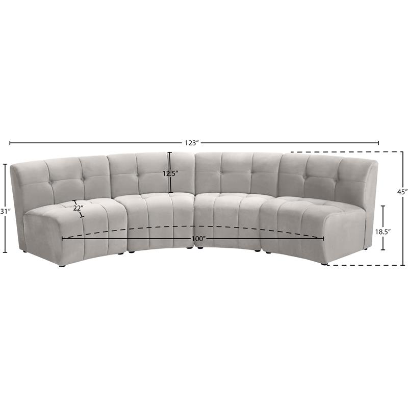 Meridian Furniture Limitless Cream Velvet Modular 4 Piece Sectional