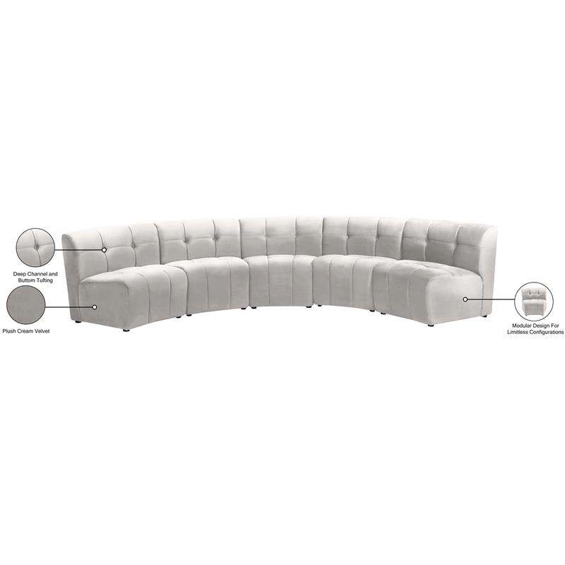 Meridian Furniture Limitless Cream Velvet Modular 5 Piece Sectional