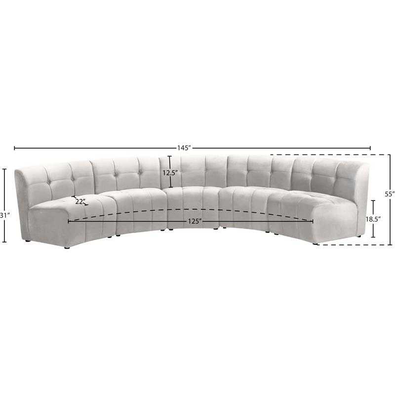 Meridian Furniture Limitless Cream Velvet Modular 5 Piece Sectional