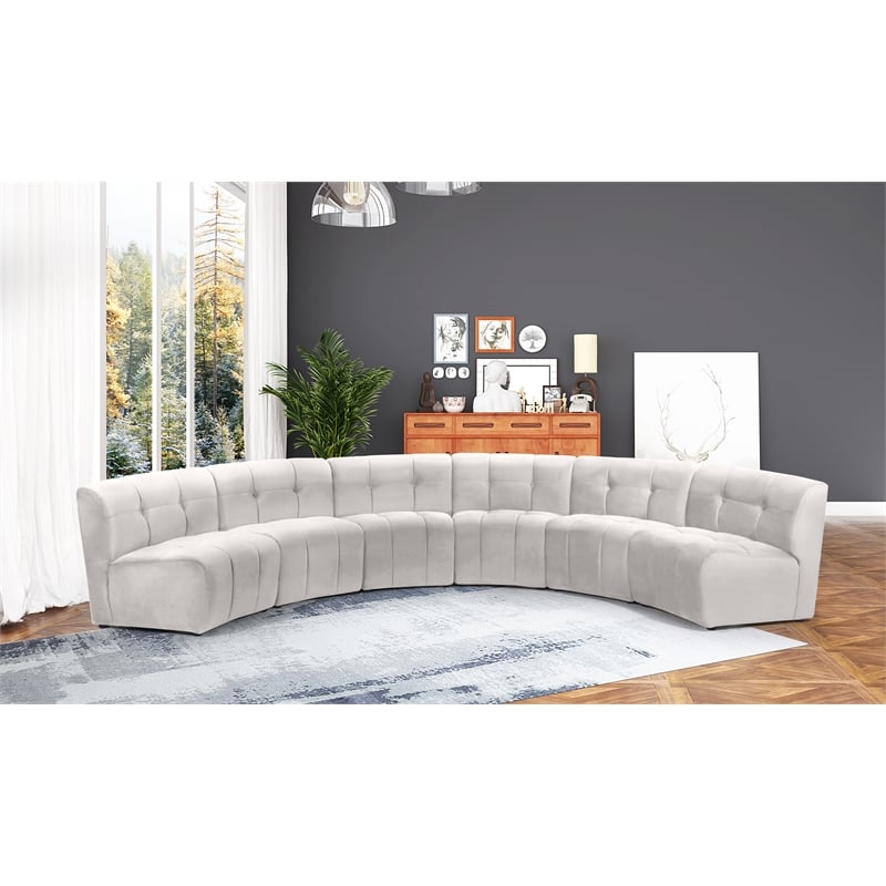 Meridian Furniture Limitless Cream Velvet Modular 6 Piece Sectional
