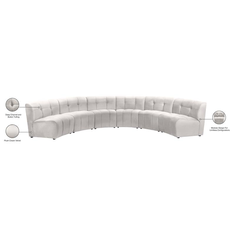Meridian Furniture Limitless Cream Velvet Modular 6 Piece Sectional