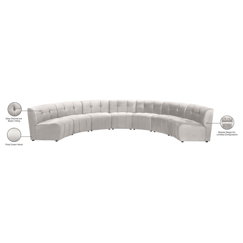 Meridian Furniture Limitless Cream Velvet Modular 7 Piece Sectional