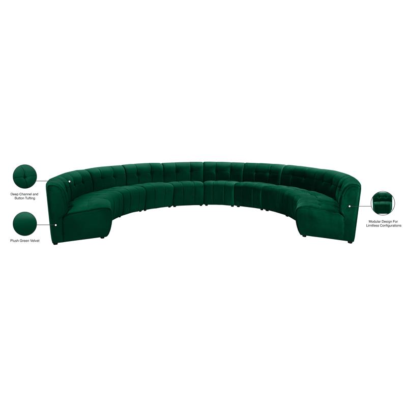 Meridian Furniture Limitless Green Velvet Modular 10 Piece Sectional