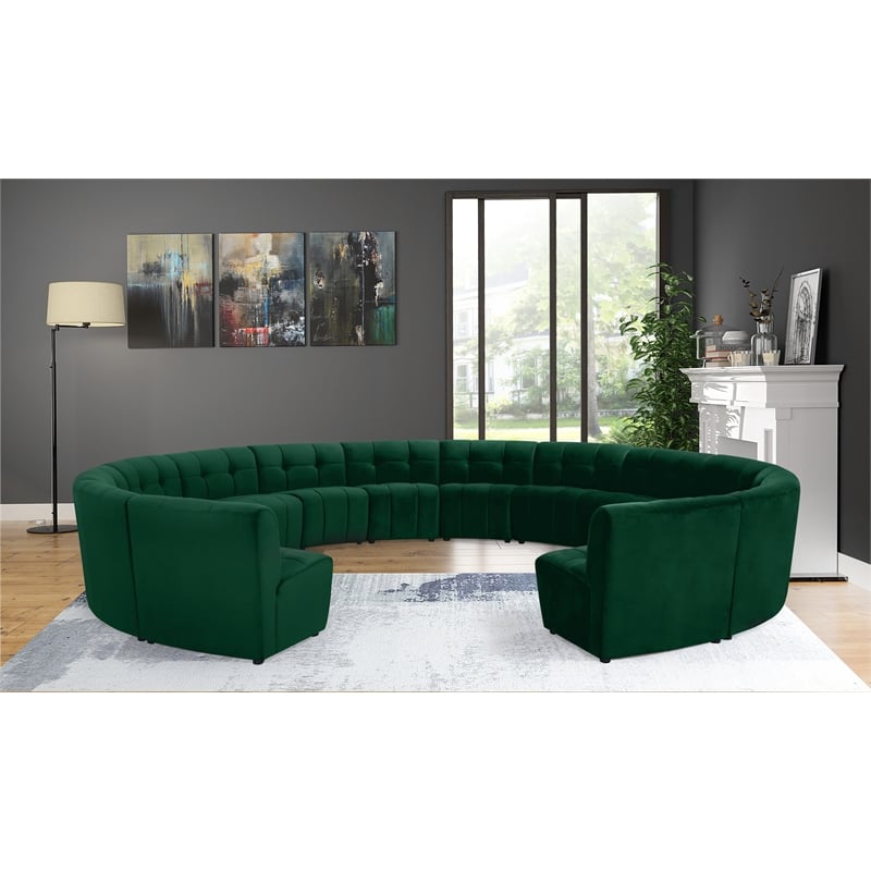 Meridian Furniture Limitless Green Velvet Modular 14 Piece Sectional