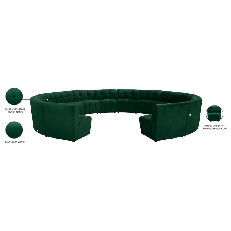 Meridian Furniture Limitless Green Velvet Modular 14 Piece Sectional