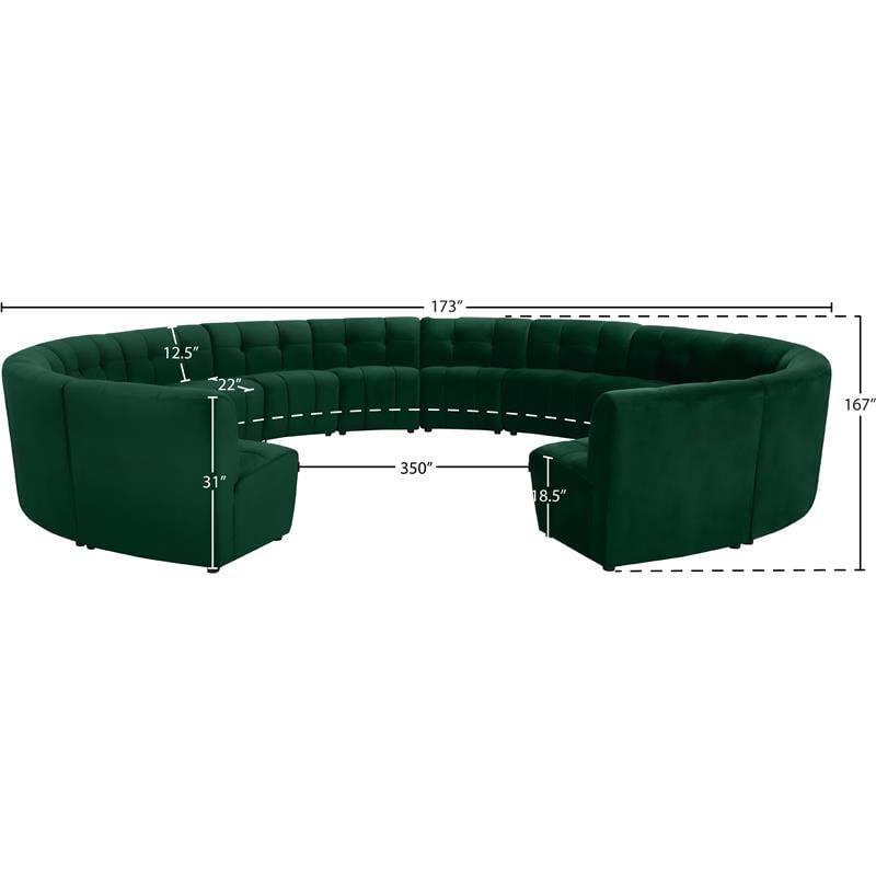 Meridian Furniture Limitless Green Velvet Modular 14 Piece Sectional