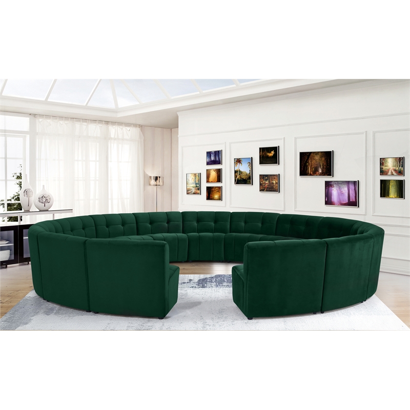Meridian Furniture Limitless Green Velvet Modular 15 Piece Sectional