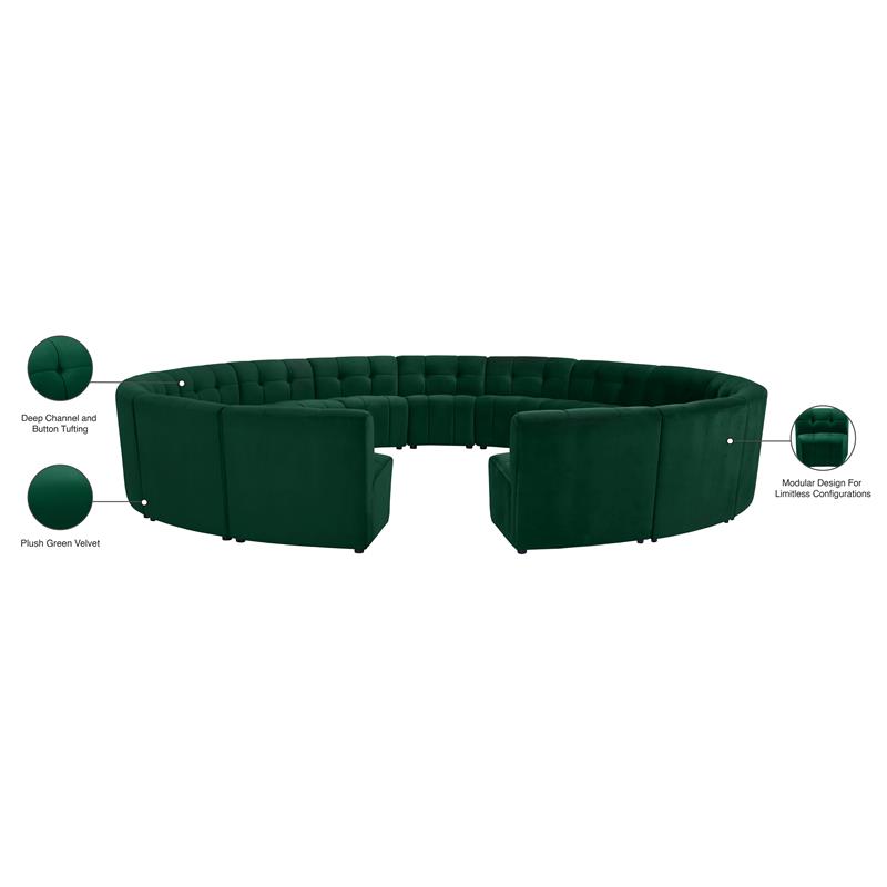 Meridian Furniture Limitless Green Velvet Modular 15 Piece Sectional