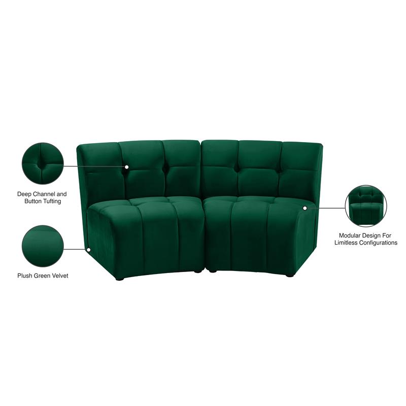 Meridian Furniture Limitless Green Velvet Modular Loveseat